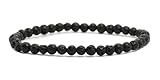 Echtes Lavastein Edelstein Armband mit runden 4mm Perlen - verschiedene Längen - Heilstein Schutzstein Edelsteinarmband Glücksbringer Talisman Geschenk (Lavastein, 21CM)