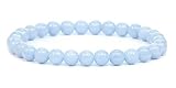 Echtes Blauer Angelit Edelstein Armband mit runden 6mm Perlen - verschiedene Längen - Heilstein Schutzstein Edelsteinarmband Glücksbringer Talisman Geschenk (Bl. Angelit, 15CM)