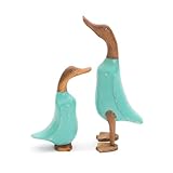 DESIGN DELIGHTS Enten HOLZFIGUREN Set Duck | Mahagoni, Teakholz, 33x20, bunt, 2-teilig | Deko Ente, Enten Skulptur, Holzskulptur, farbige Teak Dekofigur, Tierfigur | Farbe: türkis