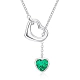 Qings Damen Smaragd Geburtsstein Mai Kette Sterling Silber 925 Herz Anhänger Halskette mit Glänzendem Heart Zirkonia Geburtstag Weihnachten Muttertag Schmuck Geschenk für Freundin Mutter Mädchen