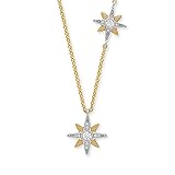 Engelsrufer Damen Halskette aus vergoldetem Sterling Silber mit zwei Stern Motiv Anhängern Bicolor - besetzt mit 14 Zirkonia Steinen - Karabinerverschluss - nickelfrei