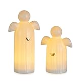 Staymoment Engel Figur Deko Geschenk: 2er Set LED Schutzengel Figuren Klein Keramik Weihnachtsengel Deko Weihnachten Beleuchtung Engelfigur Weiß Weihnachtsdeko