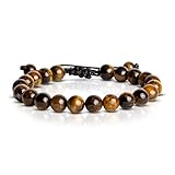 Verstellbares Perlenarmband (8mm) - Natürlicher Edelstein - Größe 17 bis 25cm - Für Männer und Frauen - Farbe (Tiger Eye)