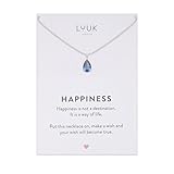 LUUK LIFESTYLE Filigrane Halskette mit dunkelblauem Kristall Anhänger aus wasserfestem Edelstahl, Geschenkidee für Frauen, Schmuck Stein mit Bedeutung, Silber
