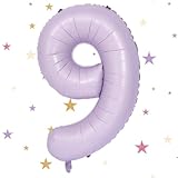Geburtstag Folienballon Zahl 9, 101 cm Beige Lila Luftballons, Helium Ballon für Mädchen Geburtstag Luftballon Deko Hochzeit Jubiläum Fest Party Dekoration - Fliegt mit Helium