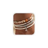 NovaCharm Cosmeria 5er Set Fußkettchen für Damen, Verstellbare Sommer Fußketten mit Muscheln und Perlen, Boho-Stil, Ideal für Strandurlaub und Poolpartys