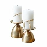 Loberon Kerzenständer 2er Set Karimah, Zwei Größen, Modernes Design, für Stumpenkerzen, Kerzenhalter, Dekoration, Aluminiumguss, Champagner