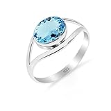 Ring Silber Damen 100% Natürlicher Edelsteinring, Ring für Männer-Frauen 925 Sterling Silber Blautopas Steinring RB-01-BT-10.5