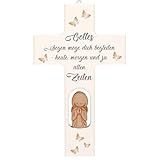 Kreuz mit Ton Schutzengel incl. Gravur, Gottes Segen möge dich begleiten