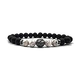 KARDINAL WEIST Löwe Howlith - Onyx Armband, Edelstein Perlen, King - Lion - Schmuck für Herren, Kraftier - Schutz - Mut - Sicherheit (XS)