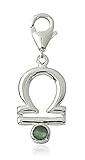 Unbekannt Charm Anhänger Sternzeichen Waage 22mm, 925 Sterling Silber mit kleinem Serpentin grün, Karabiner für Armband Kette