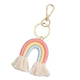 LiJuanWang Boho Eigenhändig Keychain mit Regenbogen Quaste und Tasche Charm