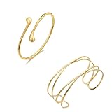 FAINCA 2 Stücke Armband Mädchen Manschettenarmband, Verstellbarer Offener Oberarmreif Gold, Armreif Oberarm, Armreifen, Eleganter Stapelschmuck für Oberarm Schmuck