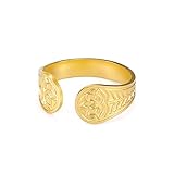 Dreamtimes Lotus Ringe für Frauen Gold Edelstahl Blume des Paradieses einstellbar Vintage Schmuck Buddha Yoga Ring Hochzeit Ring spirituellen Schmuck Geschenk (Gold)