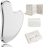 Rena Chris Gua Sha Stein, Edelstahl Gua Sha Stein für Kieferformung & Schwellungsreduktion, Hautpflege Geschenk (Silber)