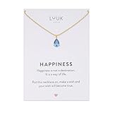 LUUK LIFESTYLE Filigrane Halskette mit blauem Kristall Anhänger aus wasserfestem Edelstahl, Geschenkidee für Frauen, Schmuck Stein mit Bedeutung, Gold