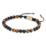 GAVU Herren Tigerauge Perlenarmband mit mattem Schwarzem Onyx Edelstein Armband für Männer