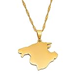 Mallorca Spanien Karte Anhänger Halsketten - Ethnisches Muster Flagge Region Mallorca Spanien Karten Pullover Kette Charm Hip Hop Trendy Schmuck Für Damen Herren Schlüsselbeinkette,Gold,45Cm