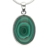 Lebensquelle Plus Eleganter Edelstein Anhänger oval | In 925er Silber gefasst mit Öse | 18 x 13 mm (Malachit)