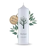 ENGELS KERZEN – Stumpenkerze Ø7 H 25cm Lebensbaum - Tauf und Geburtstagskerze personalisierbar mit Namen & Datum. Handgemachte Kerze mit langer Brenndauer für Taufe & Geburtstag. Made in Germany