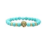 aninu Löwen Armband & GPS Live Tracking – Perlen Partnerarmbänder für Damen & Herren, Schmuck Freundschaftsarmband als Geschenk für Männer & Freund, Perlenarmband mit Lavastein (Turquoise Gold)