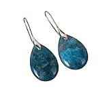 Natürliche Blaue Apatit Tropfen Ohrringe Mit Tropfen Anhänger Silbrige Ohrhänger Kristall Reiki Balance Chakra Schmuck Geschenk für Mädchen Mutter Ehefrau