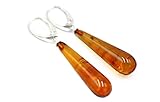 Bernstein Ohrringe Cognac Farbe mit 925 Sterling Silberne Schließe | Baltischer Bernstein 32x9x9 mm | BernsteinSchmuck