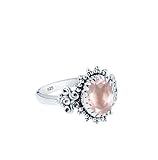 Gems Vibes Ovaler Rosenquarz-Edelsteinring, 925er Sterlingsilber, Edelsteinring, handgefertigter Schmuck für Frauen und Mädchen, Geschenk für sie, Rosenquarz, Boho-Ring, Größe 6