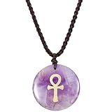 Nupuyai Gravierter Stein Ägyptisches Ankh Kreuz Kette für Damen und Herren Kristall Stein Anhänger Halskette Amulett Glücksbringer mit Verstellbarem Nylon-Seil