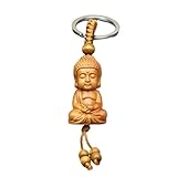 FUXIU Stilvoller Buddha-Schlüsselanhänger aus Holz, einzigartiges und bedeutungsvolles Design, zeigt positive Energie, praktischer Schlüsselanhänger