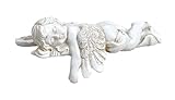 TEMPELWELT® Deko Engel Figur Liegend Schlafend 16 cm lang, Polystein Antik Weiß Altweiß, Kantensitzer Engelfigur Schutzengel Engelkind Dekoengel Engelchen