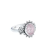 Gems Vibes Zierlicher Ring aus rosa Rosenquarz für Frauen, Geburtstagsgeschenk für sie, Edelsteinring mit ovalem Schliff, 925er Sterlingsilber, handgefertigt, Statement-Ring, Größe 8