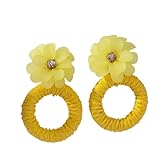 Gelbe Blumen Tropfen Raffia Ohrringe für Frauen, Mode Raffia Stroh Gewickelt Süße Statement Donut Handgemachte Ohrhänger Sommer Schmuck Geschenk für Liebhaber