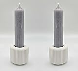 Deko - 2 er Set Stabkerzenhalter geriffelt, aus keramischem Gießmaterial, handgemacht, inklusive Stabkerze