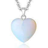 XIANNVXI Kristalle Opal Kette Liebe Herz Stein Opal Anhänger Halskette Damen Silber Heilung Kristall Heilstein Edelsteine Reiki Schmuck Valentinstag Geschenke