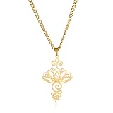 Dreamtimes Lotus Blume Anhänger Halskette für Frauen Yoga Heilung Charms Unalome Symbol Amulett Edelstahl-Schmuck Lotus Blume Halskette Buddha Yoga Halskette (Gold)