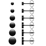 6 Paar ohrstecker schwarz Set 3/4/5/6/7/8mm ohrringe herren Dot Ohrstecker männer aus Edelstahl Unisex Ohrstecker Runde Ohr-Schmuck für Herren Damen (Schwarz flach)