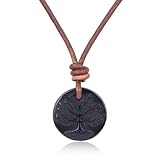 COAI Lederkette mit rundem farbigem Obsidian-Lebensbaum Anhänger und braunem italienischem Lederband für Herren Damen