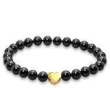 MOAZIFI Schutzstein Gegen Negative Energie, Talisman, Elegantes Schmuckstück Für Spirituellen Schutz, Echtes Schwarzer Turmalin Edelstein Armband Mit 6mm Perlen Und Edelstahlherz(Schw. Turm., 18cm)