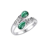 Malachit Ring Sterling Silber Regenbogen Einstellbar Bandringe Viktorianisch Schmuck Geschenke für Damen Mädchen