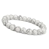 UNIQUE GEMS Damen Armband weißer Türkis – 8mm Naturstein Chakra Perlenarmband elastisch – Handgefertigtes Heilstein & Energiearmband – Made in Germany