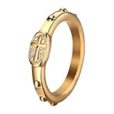 JewelryWe Gold Kreuz Ring für Damen: Edelstahl Damen-Ring Kreuz Medaille Siegelring Fingerring Goldring Statement Ring Christliche Religiöse Schmuck Geschenk für Frauen Größe 57