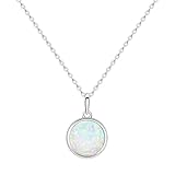 KristLand Moonlight Kette Damen Erstellt Weißer Opal Anhänger aus Sterlingsilber mit Anhänger kreisförmig Kreis Form Geschenk für Frauen/Mädchen/Hochzeiten/Party 16MM Weiß Opal