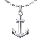 CLEVER SCHMUCK Halskette mit Anhänger Anker beidseitig plastisch glänzend & Kette Panzer 42cm STERLING SILBER 925