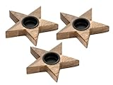 Teelichthalter 3er Set Kerzenständer Teelichter 15x15cm Sterne Kerzenhalter Mangoholz