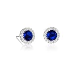 Diamond Treats Saphirblau Ohrringe aus 925 Silber, runde Ohrstecker mit blauen Zirkonia-Steinen, massive Silber blaue Ohrringe für Damen, 925 Silber Ohrstecker für Frauen in Blau