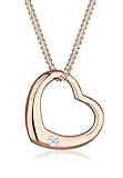 Elli DIAMONDS Halskette Damen Herz Anhänger Klassisch mit Diamant (0.03 ct.) aus 925 Sterling Silber Rosévergoldet