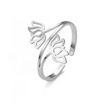Dreamtimes Lotus Blume Ringe für Frauen Ermutigung elegante einstellbare spirituelle Ring Edelstahl Vintage Schmuck Yoga Ring Mutter Boho Geschenk für sie (Silber)