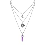 GlamRays Gotischer Sonne und Mond Halskette für Frauen, Kristall Anhänger Halsketten, Y2k Accessoires Schmuck Layered Crescent Mond Halskette für Frauen, Goth Hexen Halskette