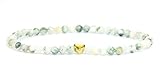 LAKADA Echtes Baumachat Edelstein Armband mit facettierten 4mm Perlen und Edelstahlherz Heilstein Schutzstein Edelsteinarmband Glücksbringer Talisman Geschenk (Baumachat, 18CM)